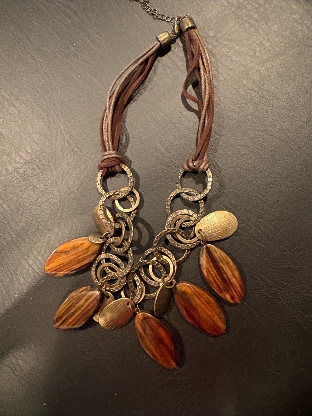 Brown Boho Multi-Element Necklace with Bronze Accents